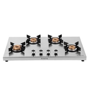 Haute Kitchen Evoque series 4Burner Manual Stove | 2MM thick Stainless Steel | 1 Jumbo 1 Medium 2 Small |Door Step Service | 2 year warranty (Lifetime warranty on Body) By Haute Home