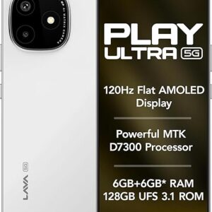 Lava Play Ultra 5G (Arctic Frost, 6+6*GB RAM, 128GB Storage)|MTK D7300 Processor-700K+ Antutu| 6.67" FHD+AMOLED Display | 64MP Camera | UFS 3.1 Storage | 5000mAh Battery-33W fast charging | IP64 Rated