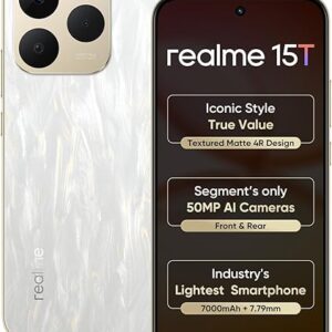 realme 15T 5G Smartphone 8+256GB Silver,6.67inch Screen, 120Hz Display,7000mAh Battery,60W Fast Charge,Front & Rear Dual 50MP Cameras, Dimensity 6400 Max 5G Chipset,IP69