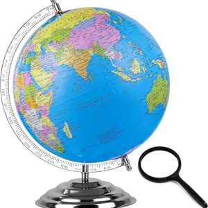 zest 4 toyz Globe for Kids, STEM STEAM Educational World Globe Metal Base with Magnifying Glass for Kids/Political Globe/Office Globe/Globes for Students - 10 INCH (Blue)