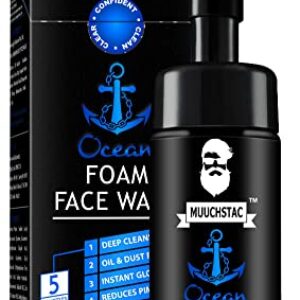 Muuchstac Ocean Foam Face Wash for Men | Fight Acne & Pimples, Brighten Skin, Clears Dirt, Oil Control, Refreshing Feel - Multi-Action Formula | 100 ml