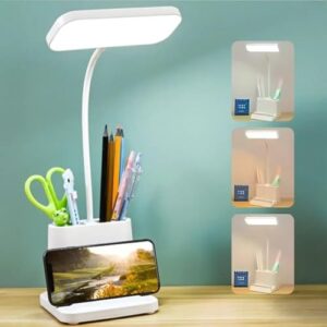 One94Store LED Desk Lamp with Pen & Phone Holder – USB Charging Study Lamp with Touch Sensor, Adjustable Brightness, Eye Protection Light & Foldable Table Lamp for Students, Reading & Office