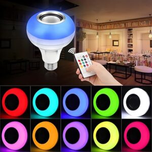 Sameili® 12W RGB LED Music Bulb – B22 Base Wireless Smart Light with Built-in Bluetooth Speaker | Color Changing Party Bulb with Remote | WiFi Enabled LED Light – Pack of 1