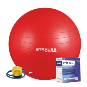STRAUSS Anti-Burst Rubber Gym Ball with Free Foot Pump | Round Shape Swiss Ball for Exercise, Workout, Yoga, Pregnancy, Birthing, Balance & Stability, 75 cm, (Red)