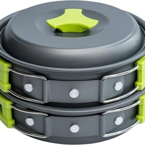 Camping Cookware Mess Kit Backpacking Gear & Hiking Outdoors Bug Out Bag Cooking Equipment 10 Piece Cookset | Lightweight, Compact, & Durable Pot Pan Bowls - Free Folding Spork, Nylon Bag, & Ebook