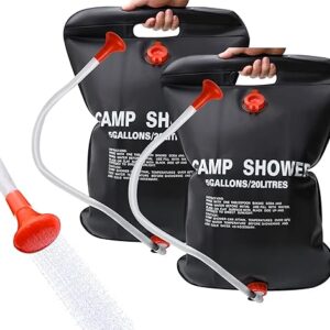 DkOvn 2 Pack Solar Shower Bag, 5 Gallons/20L Camping Shower Bag, Portable Shower Bag with Removable Hose and On-Off Switchable Shower Head for Camping Beach Swimming Outdoor Traveling