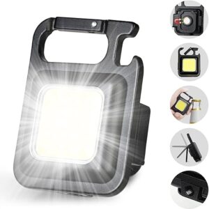 DOTCOM LED Mini Cob Keychain and Magentic Flashlight Portable USB Rechargeable Light 3 Light Modes with Folding Bracket,for Walking Camping?Square?,Black, 1000 Lumen