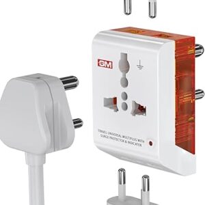 GM 3012 3-Pin Universal Multi Plug Fast Charging Travel Adapter | All-in-1 Worldwide Travel Adapter | Surge Protector | LED Indicator | Compact Design | Supports 150+ Countries | Safety Shutter