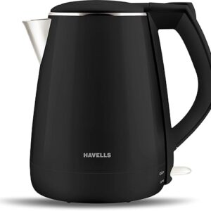 Havells Aqua Plus Electric Kettle 1.2 Litre, 1250 Watt | 304 Stainless Steel Inner Body | Cool Touch Body | Auto Shut-Off |Wider Mouth|2 Years Door Step Warranty by Havells (Black)