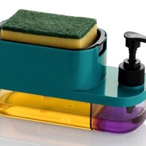 MARKWELL Plastic 3 in 1 Dish Soap Liquid Pump Dispenser Sponge Holder for Sink Countertop Kitchen Bathroom Multi-Color