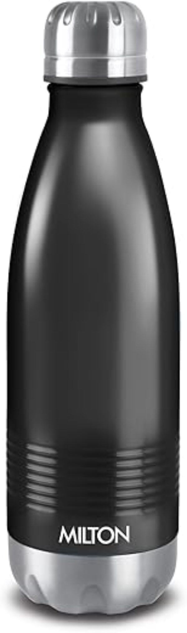 Milton Duo DLX 1000 Thermosteel Bottle, 1000 ml Water Bottles, 24 Hours Hot and Cold, Easy to Carry, Easy Grip, Rust Proof, Tea, Coffee, Office, Travel Bottle, Matt Black