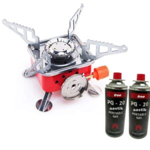 Portable Gas Stove Square-Shaped Gas Butane Burner Camping Stove Folding Furnace Stove travelling Stainless Steel Cooking Stove with Storage Bag (gas stove+2 Refill)