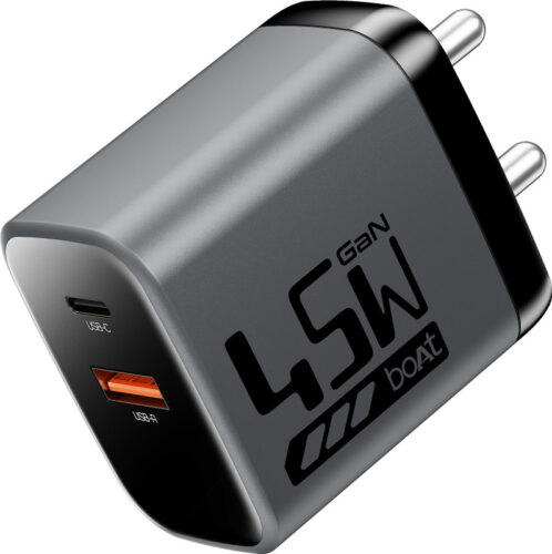 boAt 45 W GaN 3 A Wall Charger for Mobile with Detachable Cable