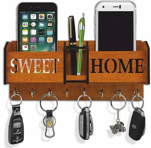 CAPIO ART Home Sweet Home / office / kitchen/ wall Wood Key Holder  (8 Hooks, Brown)