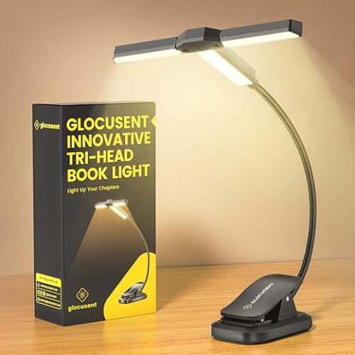 Glocusent Innovative Tri-Head Book Light for Reading in Bed,