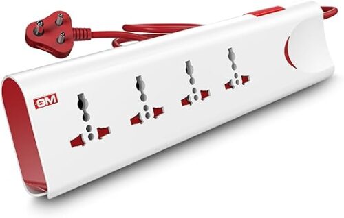 GM 3060 Extension Board 10Amp Output 250 Volts with 2 Mtr Extension Cord & Surge Protector | Master Switch, Safety Shutter, 4 International Sockets | Multi Plug Travel Adapter for Home Appliances