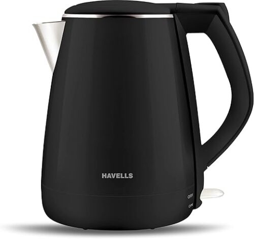 Havells Aqua Plus Electric Kettle 1.2 Litre, 1250 Watt | 304 Stainless Steel Inner Body | Cool Touch Body | Auto Shut-Off |Wider Mouth|2 Years Door Step Warranty by Havells (Black)