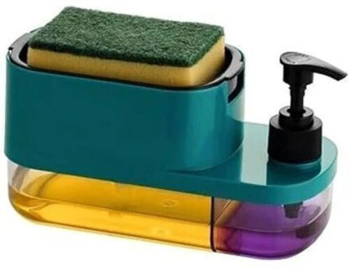 SWAPKART ABS Plastic 3 in 1 Soap Pump Dispenser Dish Soap Liquid Dispenser Sponge Holder Dish Soap Dispenser for Kitchen Sink Countertop Kitchen Bathroom