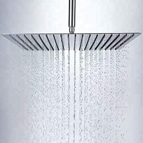 Marcoware Stainless Steel Trident Square Overhead Shower 8×8 Inches rain shower head for bathroom Without Arm, Mesh Shower filter built-in, Chrome, Polished Finish