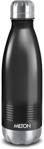 Milton Duo DLX 1000 Thermosteel Bottle, 1000 ml Water Bottles, 24 Hours Hot and Cold, Easy to Carry, Easy Grip, Rust Proof, Tea, Coffee, Office, Travel Bottle, Matt Black