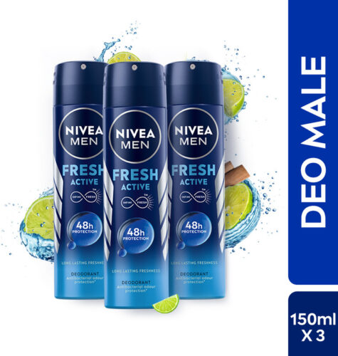 Nivea Men Fresh Active Combo , Antibacterial 48h Protection, Long Lasting, Anti Prespirant Deodorant Spray – For Men
