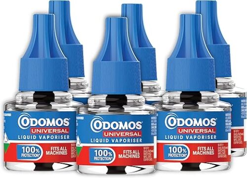 Odomos Universal Liquid Vaporiser 45ml X Pack Of 6 | Mosquito Repellent Single Refill | 100% Protection| Fits All Machines | Protects Dengue, Malaria & Chikungunya Mosquitoes |
