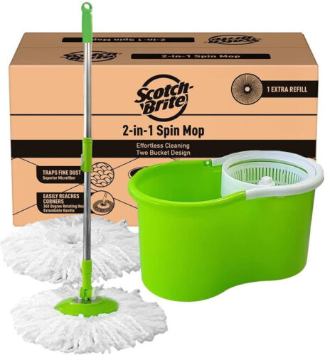 Scotch-Brite 2-in-1 Bucket Spin Mop (Green, 2 Refills), 4 Pcs
