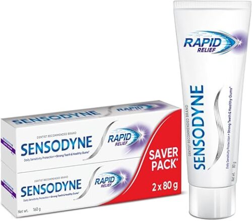Sensodyne Toothpaste Rapid Relief | Fast Sensitivity Relief Tooth Paste Combo Pack – 160gm (80gm x 2) | Fresh Taste | Dentist Recommended