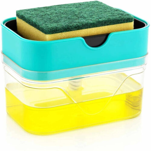 Vasukie 2-in-1 Soap Dispenser for Kitchen and Sponge Holder Dish Soap Dispenser Kitchen Sink dishwashing for Dishwasher Liquid Holder Instant Refill Durable