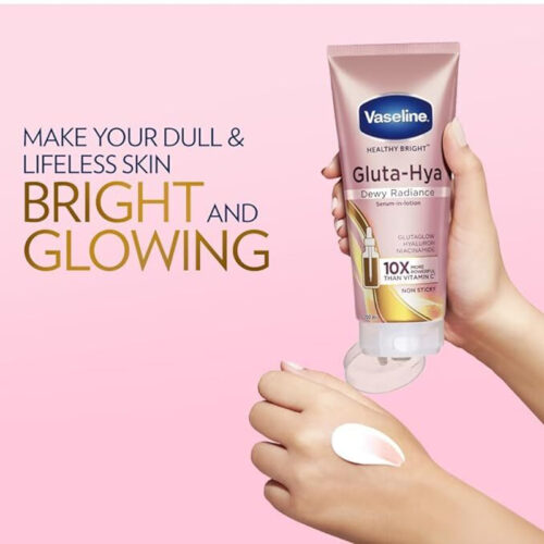 Vaseline Gluta-Hya Dewy Radiance Lotion for Face & Body | Gives Brighter Skin | Glutathione & Niacinamide Infused Moisturizer, 200ml